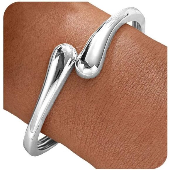 Trendy Silver Bangle bracelet Women teen chunky adjustable twist cuff jewelry - Picture 8 of 8